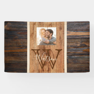 Rustic Wood Tone Stripe Monogram Photo  Banner