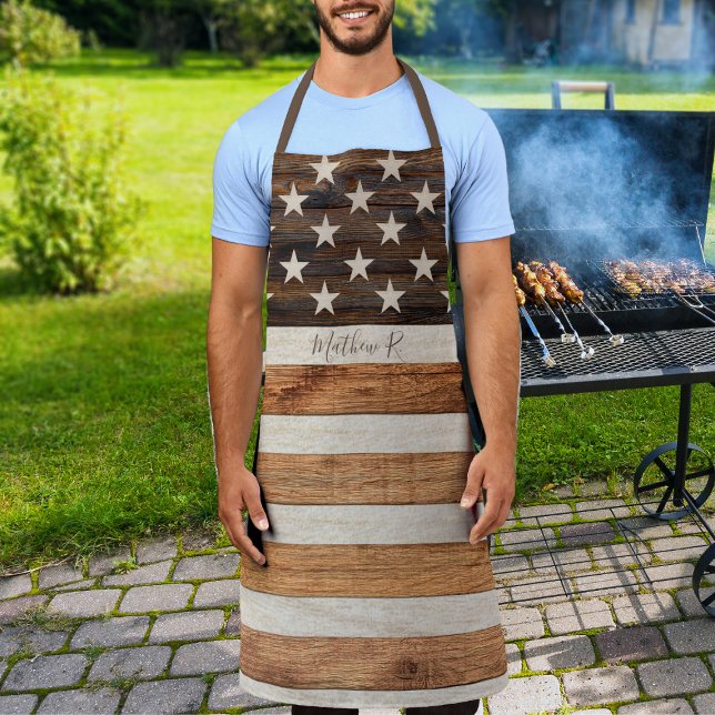 Rustic Wood Tone Tan Stars and Stripes Apron (Creator Uploaded)