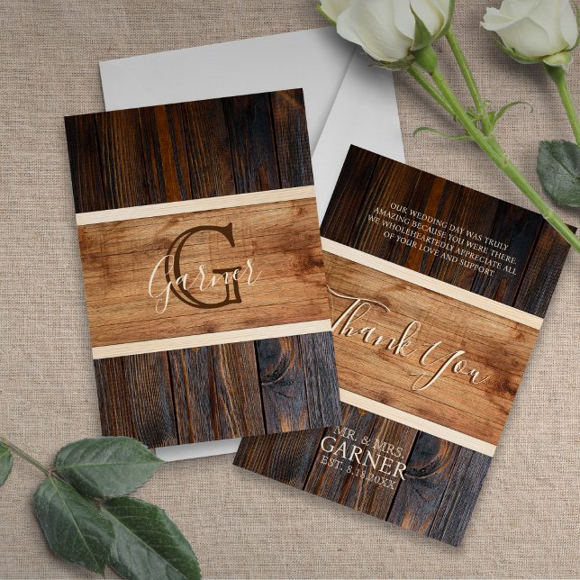 Rustic Wood Tone Wedding Flat Thank You Card (Creator Uploaded)