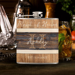 Rustic Wood Tone Wedding Maid of Honour Hip Flask