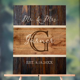 Rustic Wood Tone Wedding Mr Mrs Acrylic Sign