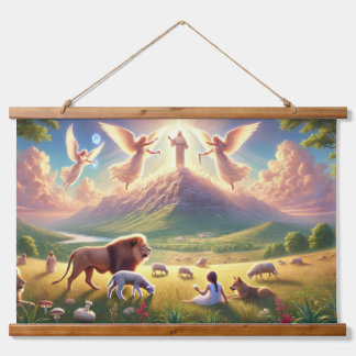 Rustic Wood-Topped Wall Tapestry of Zion