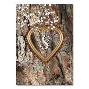 Rustic Wood, Tree Bark, Heart, Custom, Table Number