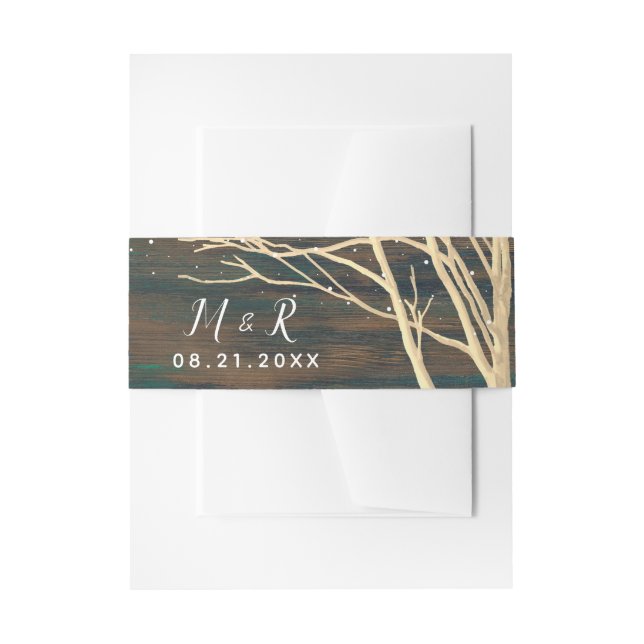 Rustic Wood Tree Fall Winter Wedding Invitation Belly Band (Front Example)