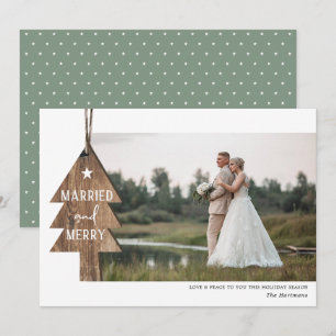 Rustic Wood Tree Ornament Married Christmas Photo Holiday Card