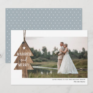 Rustic Wood Tree Ornament Married Christmas Photo Holiday Card