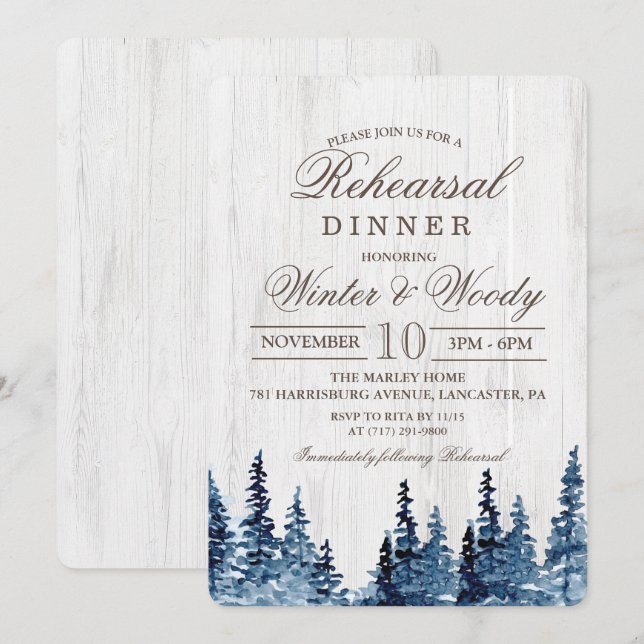 Rustic Wood Tree Rehearsal Dinner Invitation (Front/Back)