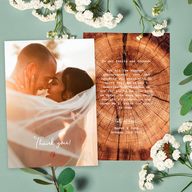 Rustic Wood Tree Ring Photo Thank You Card (Front/Back)