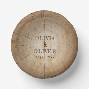 Rustic wood tree stump barn wedding paper plate