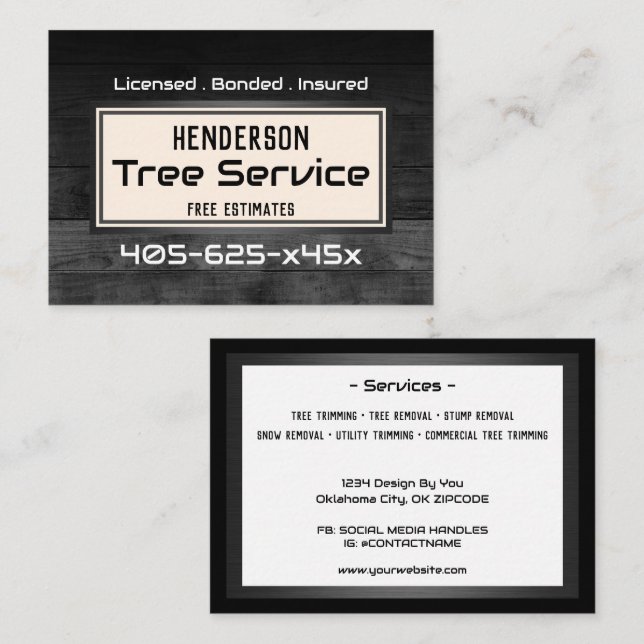 Rustic Wood Tree Trimming  Business Card (Front/Back)