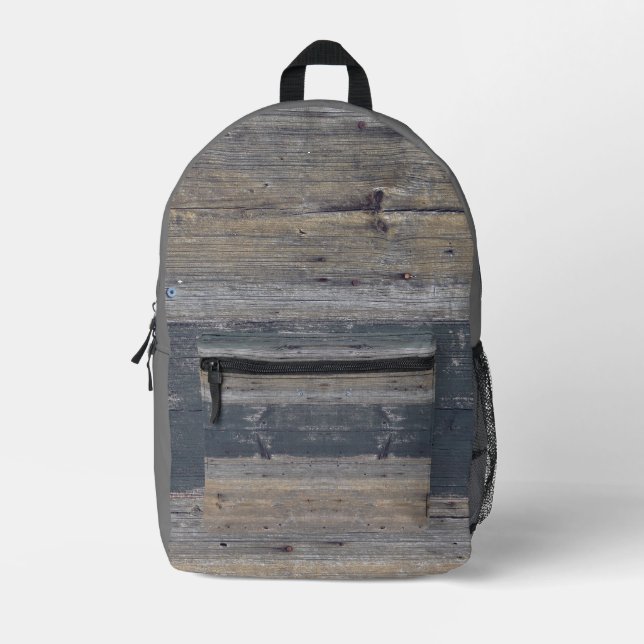 Rustic Wood Trendy Printed Backpack (Front)