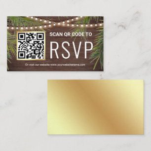 Rustic Wood Tropical Palm QR Code RSVP Wedding Enclosure Card