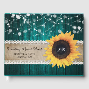 Rustic Wood Turquoise Tournesol Mariage Livre d'in