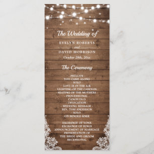 Rustic Wood Twinkle Lights Lace Wedding Program