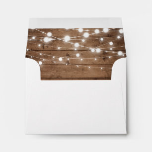 Rustic Wood Twinkle Lights Return Address RSVP Envelope