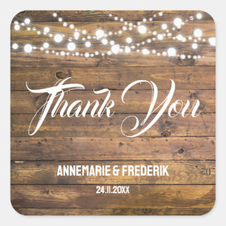 Rustic Wood Twinkle Lights Square Sticker