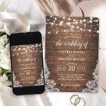 Rustic Wood Twinkle String Lights Lace Wedding Invitation<br><div class="desc">Celebrate your love story with this Rustic Wood Twinkle String Lights Lace Wedding Invitation. This invitation captures the rustic elegance of a woodsy celebration, showcasing a beautiful combination of wood textures, twinkling string lights, and lace accents. The customizable template allows you to add your personal touch using Zazzle's design tool,...</div>