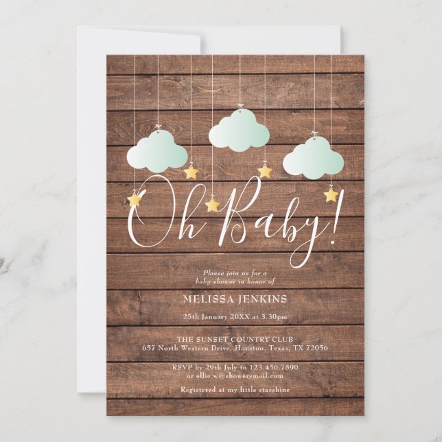 Rustic Wood Twinkle Twinkle Oh Baby Baby Shower Invitation (Front)