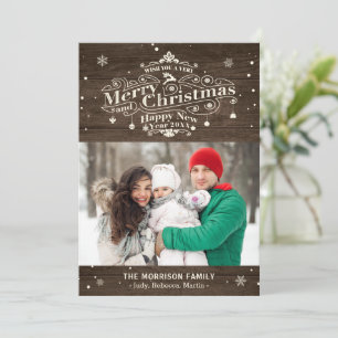 Rustic Wood Typography Merry Christmas Photo Holiday Card