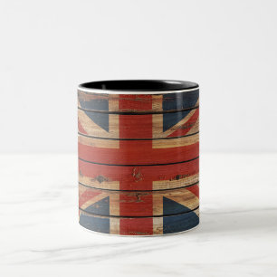 Rustic Wood United Kingdom Flag Two-Tone Coffee Mug