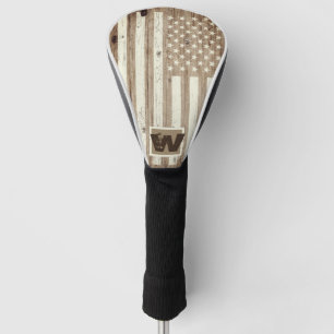 Rustic Wood USA Flag Monogram Golf Head Cover