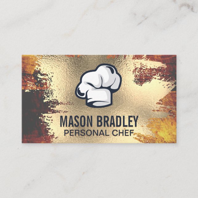 Rustic Wood Utensils | Gold Foil Splatter Business Card (Front)