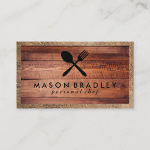 Rustic Wood Utensils   Leather Border Business Card