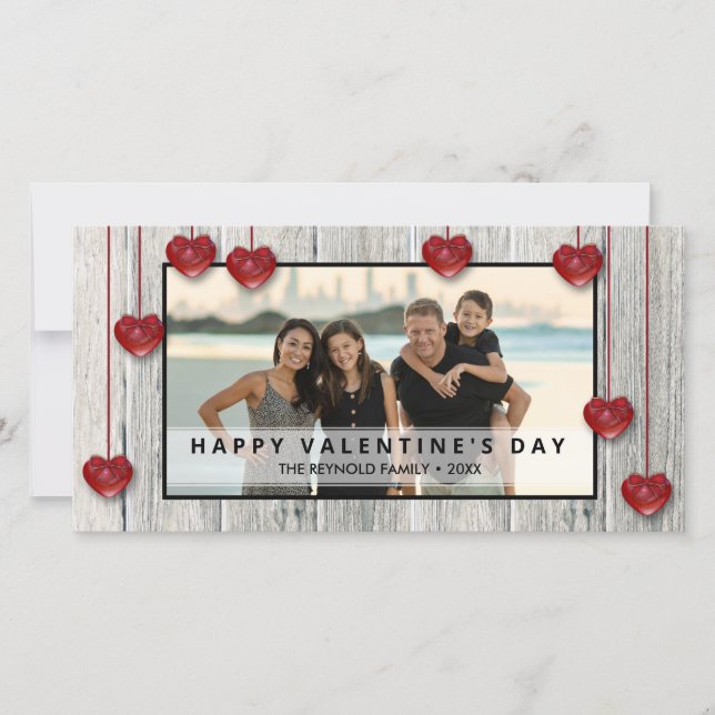 Rustic Wood Valentine's Day LOVE Hearts Carte phot (Devant)