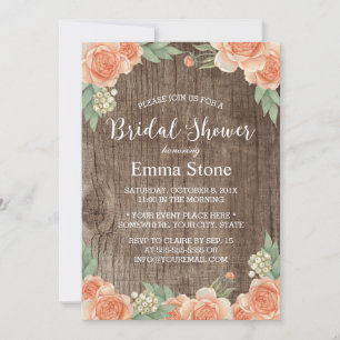 Rustic Wood Vintage Floral Elegant Bridal Shower Invitation