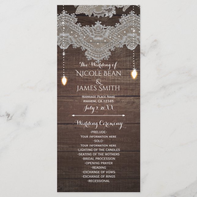 Rustic Wood & Vintage Lace & Lights Program Rack (Front)