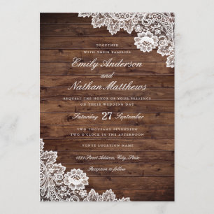 Rustic Wood Vintage Lace Wedding Invitation