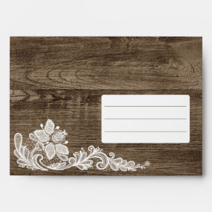 Rustic Wood & Vintage Lace Wedding Invitation Envelopes