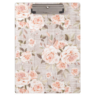 Rustic Wood & Vintage Roses Romantic Shabby Chic Clipboard