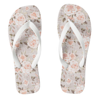 Rustic Wood & Vintage Roses Romantic Shabby Chic Flip Flops