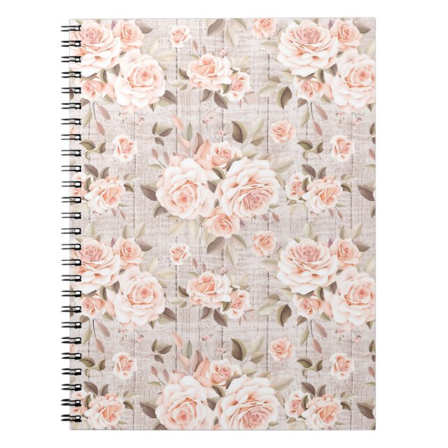 Rustic Wood & Vintage Roses Romantic Shabby Chic Notebook (Front)