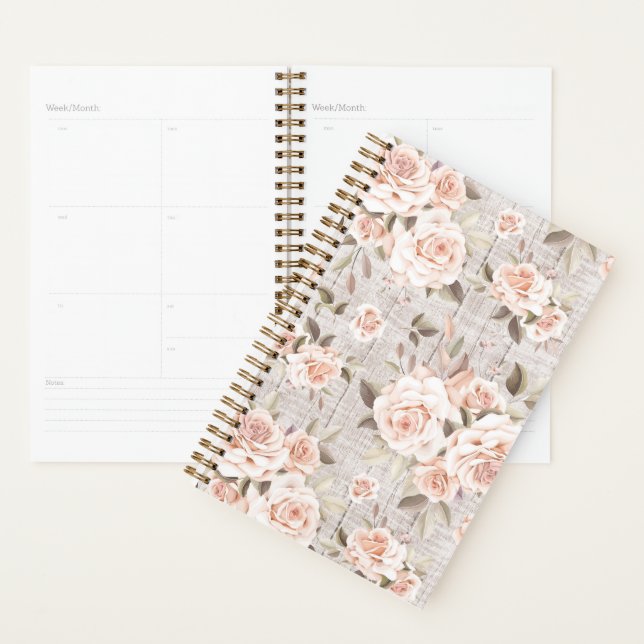 Rustic Wood & Vintage Roses Romantic Shabby Chic Planner (Display)