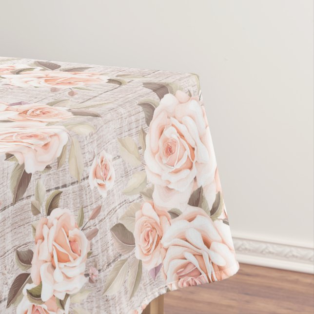 Rustic Wood & Vintage Roses Romantic Shabby Chic Tablecloth (In Situ)