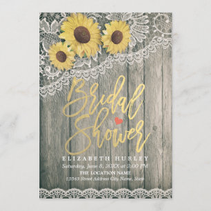 Rustic Wood Vintage Sunflowers Lace Bridal Shower Invitation
