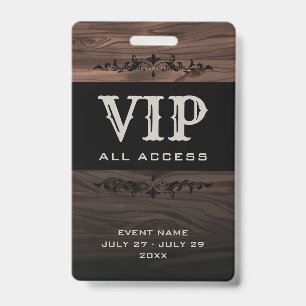Rustic Wood VIP All Access Pass Event ID Badge