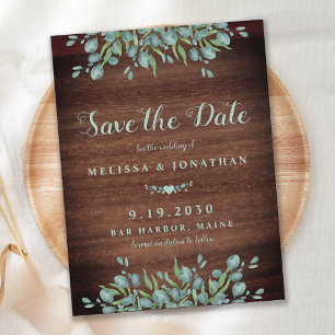 Rustic Wood Watercolor Eucalyptus Greenery Wedding Announcement Postcard