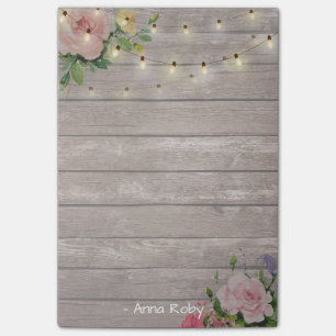 Rustic Wood Watercolor Floral Elegant String Light Post-it Notes