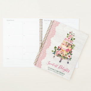 Rustic Wood Watercolor Floral Wedding Cake Bakery Planner
