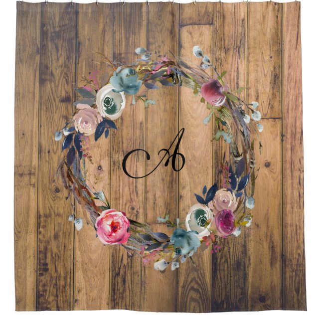 Rustic Wood Watercolor Floral Wreath Farmhouse (Front)