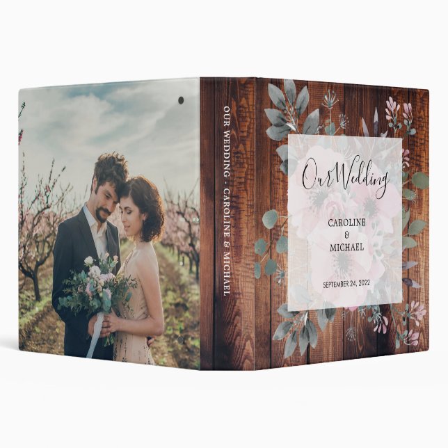Rustic wood watercolor leaves photo Wedding Binder (Background)