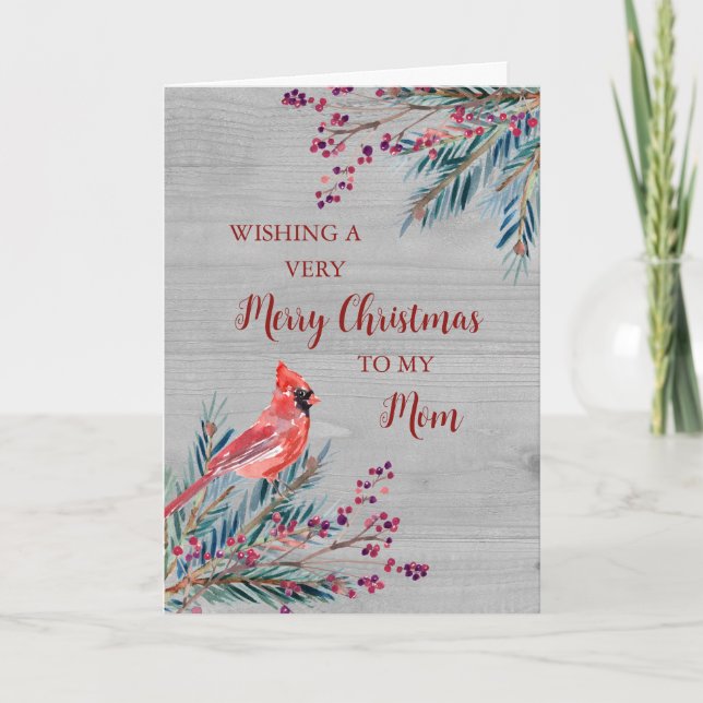 Rustic Wood Watercolor Mom Merry Christmas Card (Front)
