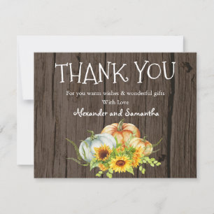 Rustic Wood Watercolor Pumpkin Fall Thank You Card