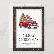 Rustic Wood Watercolor Red Truck Christmas Tree