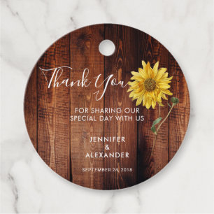 Rustic wood watercolor sunflower wedding thank you favour tags