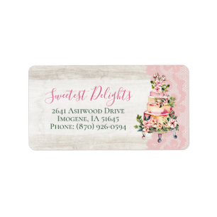 Rustic Wood Watercolor Wedding Cake Bakery Address Label