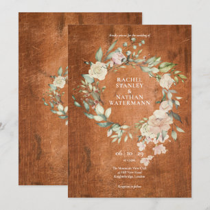 Rustic Wood Watercolour Greenery Floral Wedding Invitation